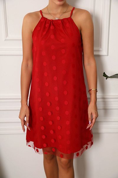 armonika Women's Red Halter Neck Lined Mini Dress ARM-23Y001115
