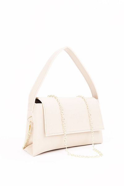 NOTHING Gold Chain Mini Baguette - Hand and Shoulder Bag, Cream Color