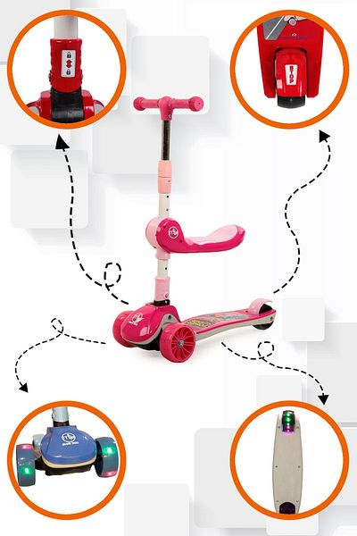 Maxi Taxi Pink Zoomy Foldable Lighted Scooter with Seat