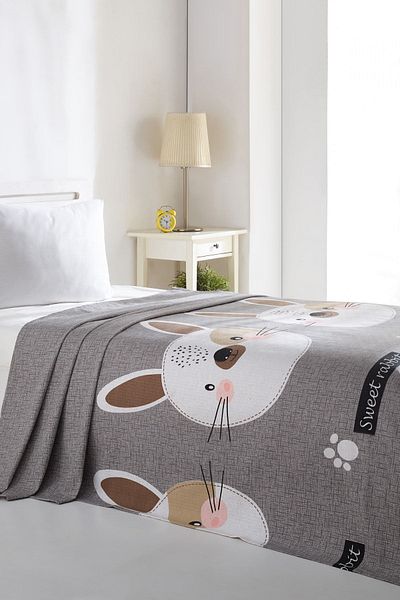 Eponj Home Natural Pique Printed Single Rabbit A. Brown-Grey-Pink