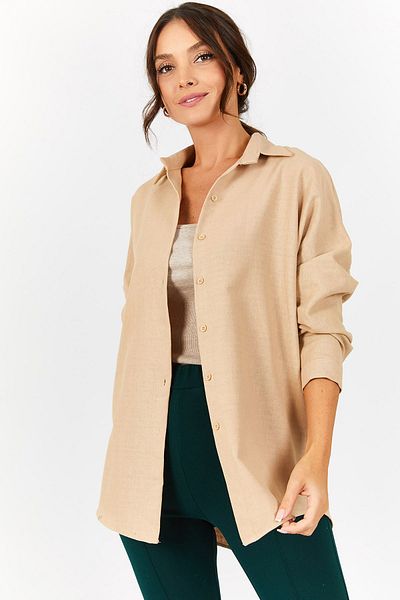 armonika Női bézs Oversize hosszú alap ing ARM-22Y001118