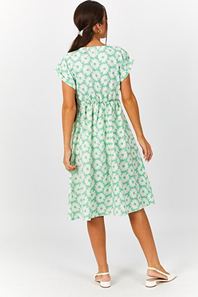 armonika Women's Mint Floral Pattern Pocket Buttoned Front Dress ARM-22Y001152