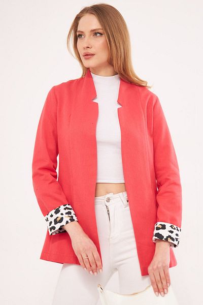 armonika Women's Pomegranate Flower Ikosiena Jacket Stand Collar Sleeve Leopard Patterned ARM-24Y001044