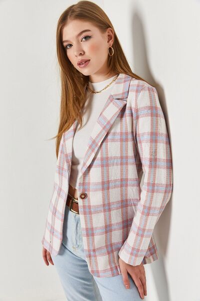 armonika Ženska jakna sa jednim dugmetom i kariranim uzorkom ARM-22Y001155