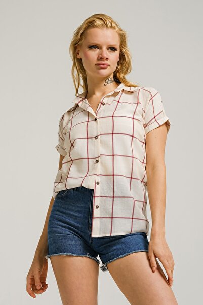 armonika Γυναικείο κοντομάνικο πουκάμισο με κρεμ σχέδιο ARM-22Y001052