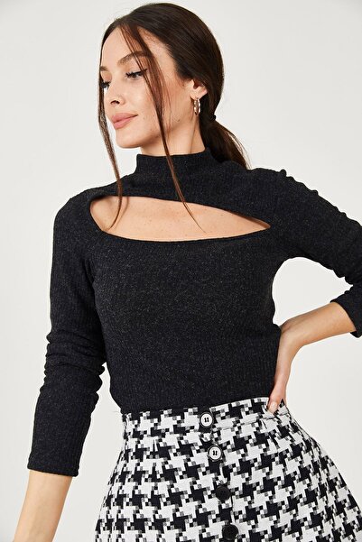 armonika Women's Black Low-cut Knitwear Sweater ARM-21K001062