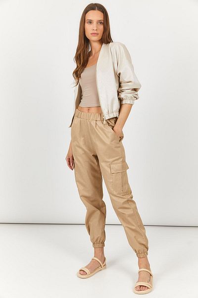 armonika Damen-Cargohose mit elastischem Bund und Beinen in Beige, Arm-23y001068