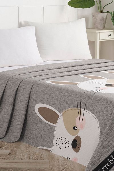 Eponj Home Double Natural Pique Printed Bunny - Brown Gray Pink