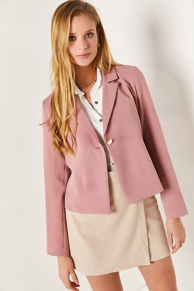 armonika Γυναικείο μπουφάν Dusty Rose Single Button Crop Arm-22y001237