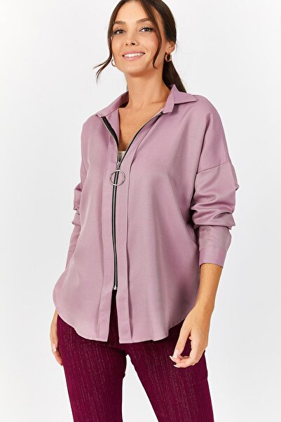 armonika Γυναικείο πουκάμισο Casual με φερμουάρ μπροστά Dusty Rose ARM-21K024090