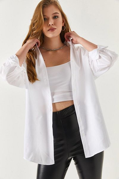 armonika Oversize Μακρύ Basic Πουκάμισο - Λευκό
