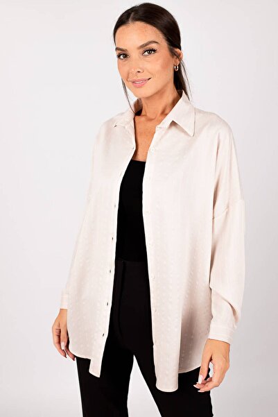 armonika Γυναικείο Κρεμ ριγέ Oversize Μακρύ Βασικό Μπράτσο Μπράτσο-22Y001129