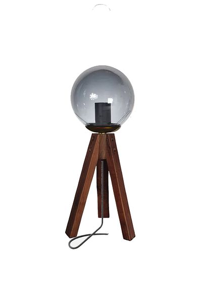 Abajur Dünyası Wooden Tripod Table Lamp with Modern Glass Head