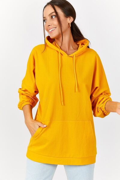 armonika Hanorac muștar cu glugă și buzunar pentru femei ARM-21K024027