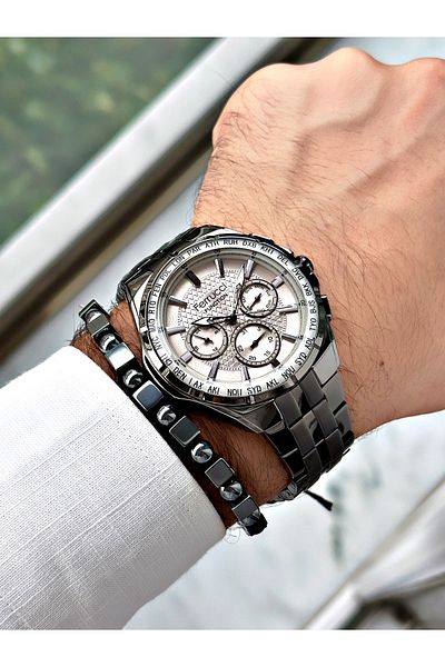 Ferrucci men's Functional Wristwatch - Smoked, Steel Cord, Bracelet Gift