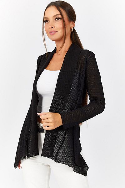 armonika Women's Black Perforated Patterned Loose Cardigan Arm-22Y001133