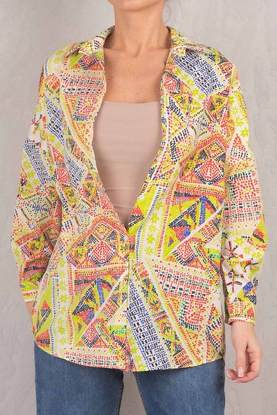 armonika Dámská pistáciově zelená dlouhá základní košile oversize se vzorem ARM-22Y001148