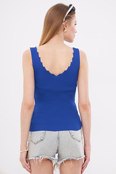 armonika Saks V-Neck Zigzag Camisole Women's Blouse - ARM-23Y069004