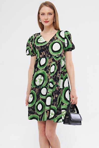 armonika Γυναικείο φόρεμα με βολάν με λαιμόκοψη σε πράσινο φιστίκι - ARM-24Y 001014