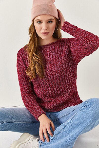 armonika Kadın Fuşya Duble Kol Kayık Yaka Triko Kazak Arm-22Y012026