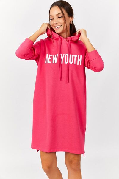 armonika Γυναικείο φούξια νέο νεανικό φόρεμα με κουκούλα oversize ARM-22Y024068