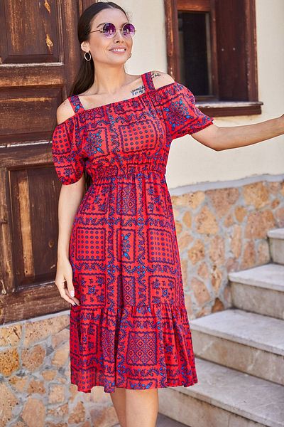 armonika Rochie de damă, în carouri, cu modele florale, cu bretele cu talie elastică
