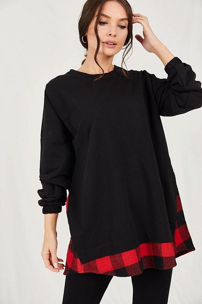 armonika Women's Red Back Plaid Pattern Sweatshirt ARM-21K024045