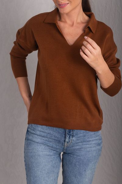 armonika Women's Brown Polo Neck Knitwear Sweater ARM-24K012006