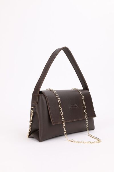 NOTHING Γυναικεία μίνι μπαγκέτα σε χρώμα καφέ - Χρυσό λουράκι με αλυσίδα, τσάντα χειρός και ώμου