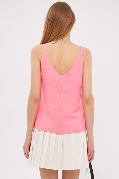 armonika Neon Pink Linen Look Women's Blouse - With Strap, ARM-24Y001064