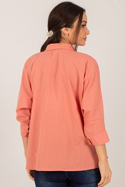 armonika Női lazac zsebes alkalmi vászon ing ARM-21Y001035