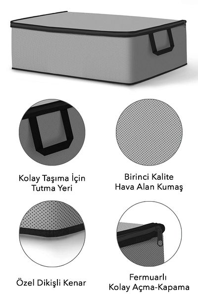 Meleni Home Αποθήκευση ρούχων 6 τεμαχίων Black Stripe Organizer - Under Base and Cushion Laundry Storage - Γκρι