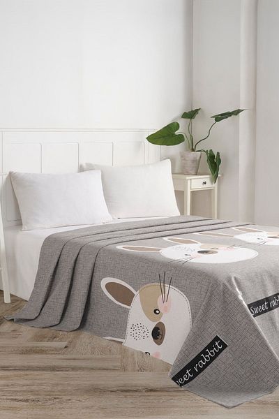 Eponj Home Double Natural Pique Printed Bunny - Brown Gray Pink