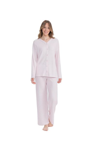 U.S. Polo Assn. Women's Buttoned Front Long Sleeve Wide Leg Pajama Set