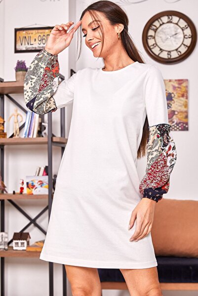 armonika Цветна балонена рокля с ръкави в цвят екрю ARM-19K001215