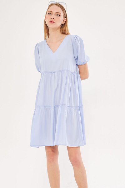 armonika Rochie de damă cu decolteu în V, albastru gheață, cu modele, cu mâneci scurte ARM-24Y001014