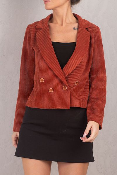 armonika Women's Brick Double Breasted Collar Velvet Crop Jacket ARM-24K001059