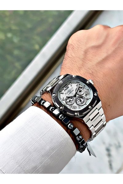 Ferrucci men's Silver Colored Square Roman Watch + Bracelet Gift