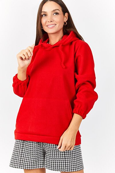 armonika Women's Red Fleece Oversize Sweatshirt ARM-22K001005