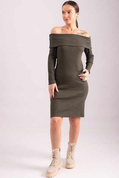 armonika Γυναικείο γιακά Madonna με ριμπ φόρεμα καμιζόλ ARM-24K001070