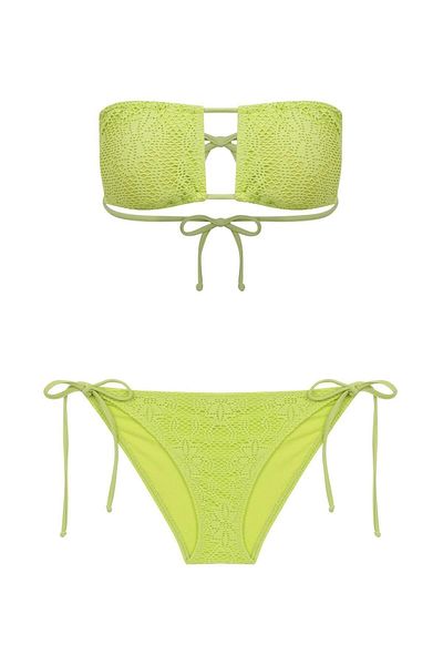 AQUELLA Strapless Neon Green Mesh Bikini Set
