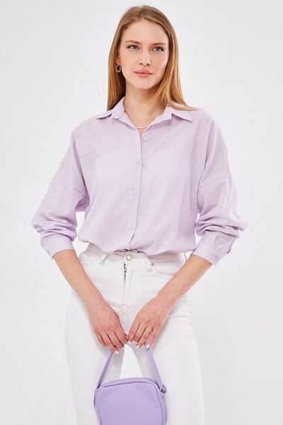 armonika Langes, übergroßes Basic-Hemd für Damen in Lila-Streifenoptik ARM-23Y001129