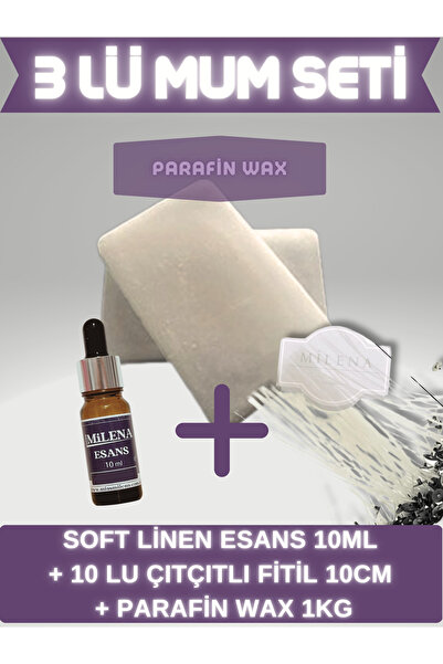 Miss Milena Mum Yapım Seti Parafin Wax 1 kg + Soft Linen Mum Esansı 10ml + 10...