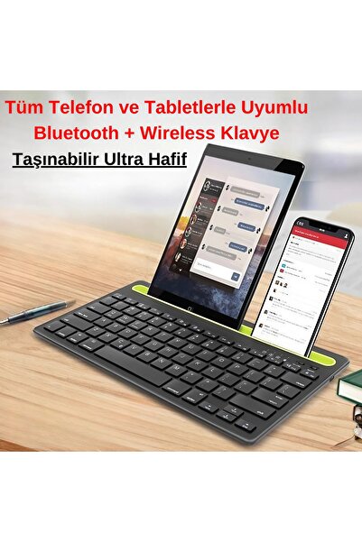 Dexmon Tüm Telefon ve Tabletlerle Uyumlu Bluetooth + Wireless Klavye Taşınabilir Ultra Hafif