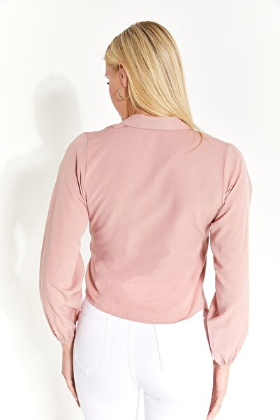 armonika Kadın Gül Kurusu Yakalı Kruvaze Bluz