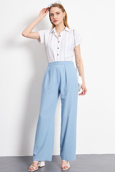 armonika Babyblaue Palazzo-Hose aus Leinen – Taschen, ARM-24Y001070