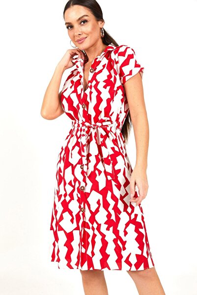 armonika Γυναικείο κοντομάνικο πουκάμισο με ζωσμένο γεωμετρικό σχέδιο ARM-22Y...