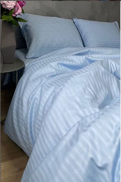 Tekstil Home Tip hotel de lux cu 5 stele - Set cuvertură de pilota din satin din bumbac cu dungi duble, albastru