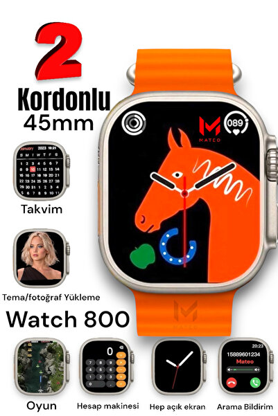 MATEO Akıllı Saat Watch 8 Ultra 45mm 1,99'' Tam Ekran Türkçe Tüm Telefonlara ...