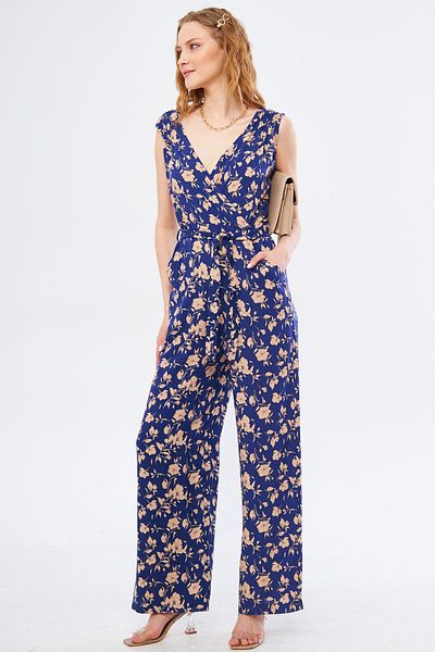 armonika Women's Saks Ikosienna Jumpsuit Double Breasted Collar Shoulder Rubber Detailed Back V Belted Long ARM-24Y001049
